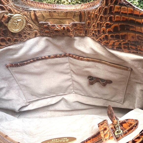 BRAHMIN Melbourne Toasted Almond Moc Croc Top Handles Shoulder Bag Hobo Rare - Picture 8 of 10
